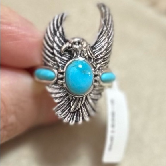 NWT JTV Silver Eagle Turquoise Ring Size 8 - Picture 2 of 6